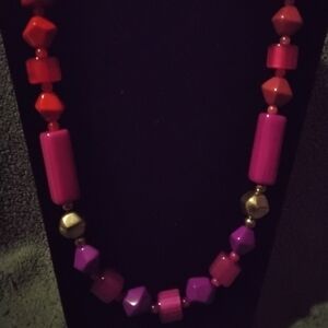 Acrylic Vintage Pink , Pearl Purple , Red Necklace 16 Inch